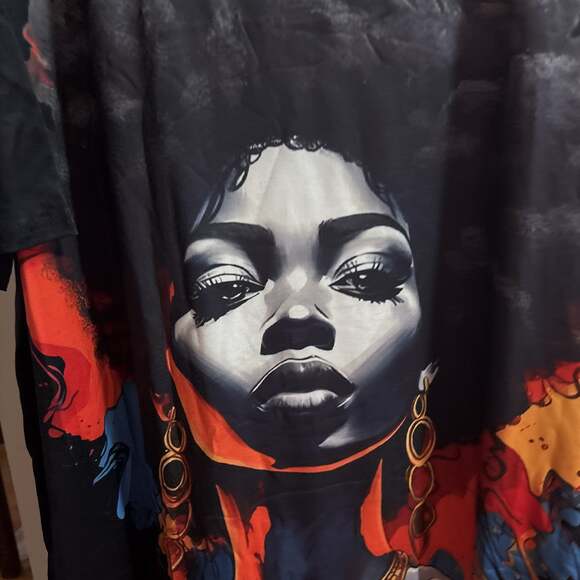 Afro-American Woman Graphic Print Black Maxi T-Shirt Dress - Picture 2 of 2